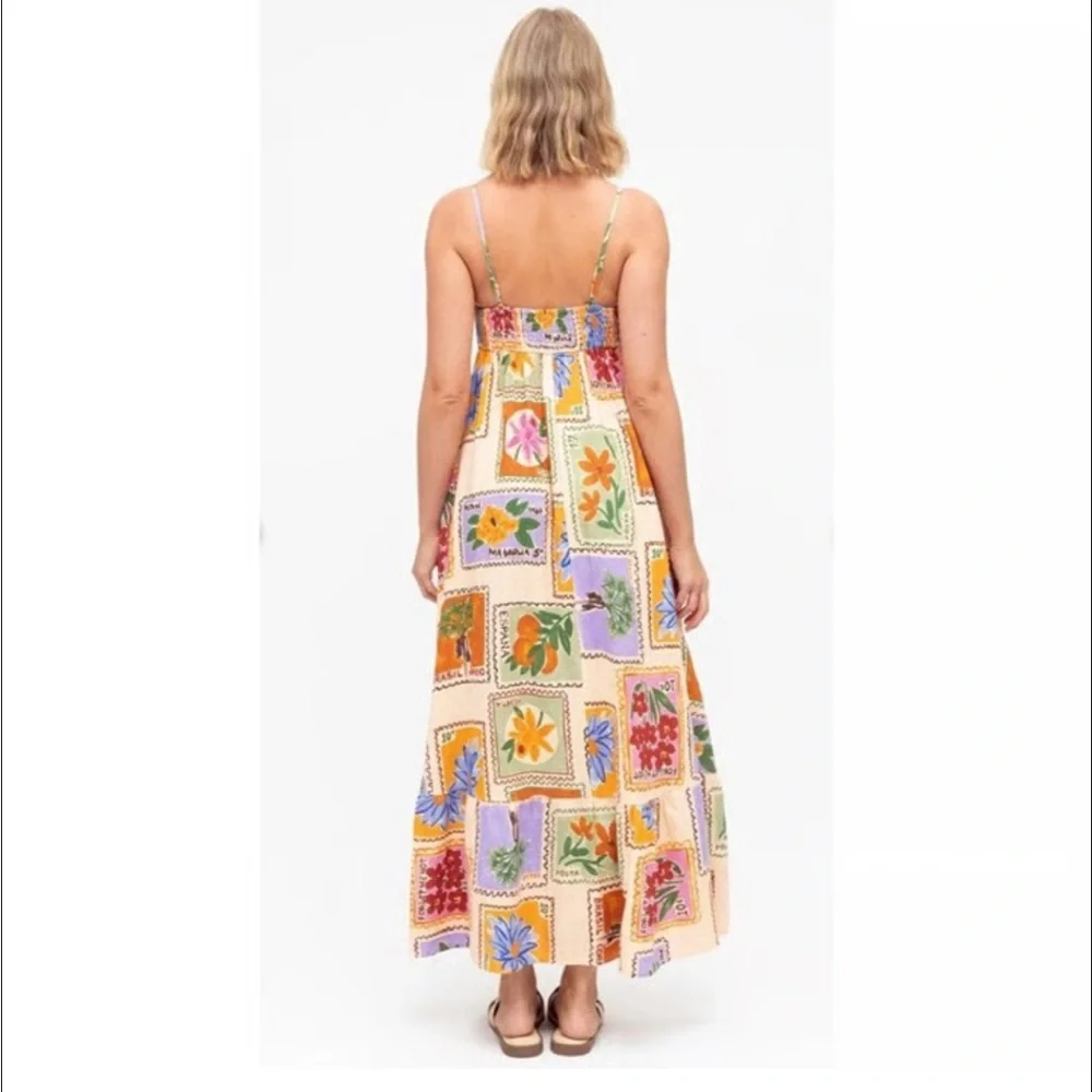 Anthropologie Paper Heart Womens Strappy Stamp Floral Postcard Maxi Dress XS - Picture 2 of 9